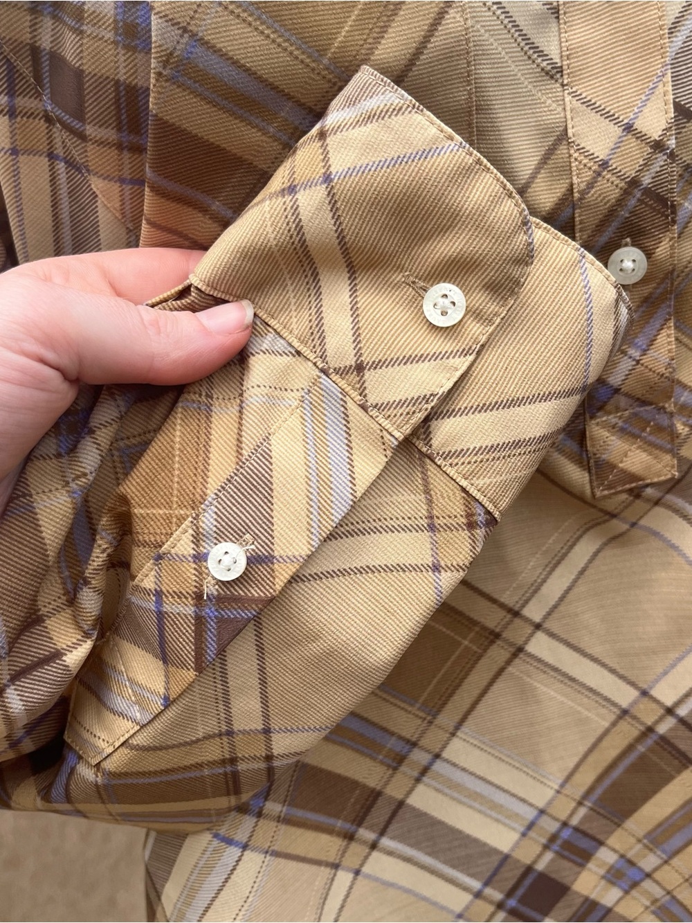 Lauren Ralph Lauren Women’s Beige Lilac Plaid Long Sleeve Mock Neck Blouse Sz S - Picture 4 of 6